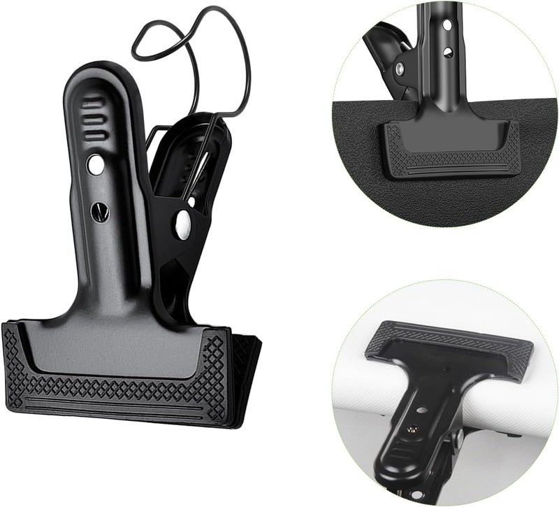 YRMJ 2 Pack 4-1/4" Heavy Duty Spring Clamps Clips, Black Metal Rubber Hinge Clip File Clamps for Photography Background Stands, Home Improvement Projects (2.17" Opening, with Hooks) - Image 5